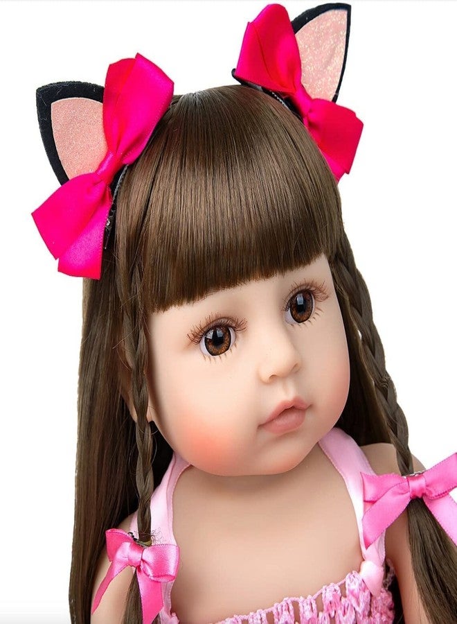JETRA Baby Reborn Toddler Baby Dolls Silicone Full Body Girl 22 inch Long Hair Anatomically Correct Waterproof Dolls Reborn Pink Dress Birthday Gift Set for Girls Pink Doll - Image 4